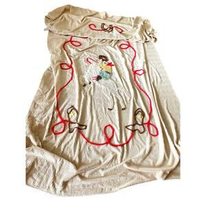 Vintage Chenille Western Cowboy Themed Bedspread Twin/Full Size Rodeo Some Flaws